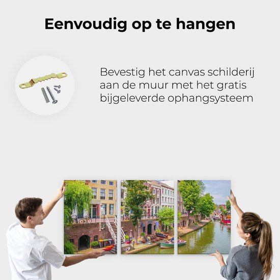 Triptyque sur toile Artaza Maisons sur l'Oudegracht à Utrecht - 90x40 - Photo sur toile - Impression sur toile