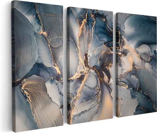 Artaza Peinture sur Toile Triptyque Art de Luxe Abstrait - Zwart avec Or - 180x120 - Groot - Photo sur Toile - Impression sur Toile