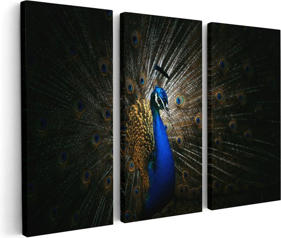 Artaza Canvas Schilderij Blauwe Pauw Met Grote Veren - Foto Op Canvas - Canvas Print