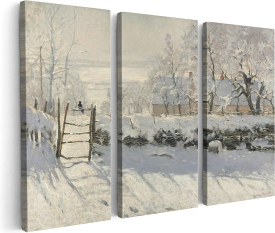 Artaza Canvas Schilderij Drieluik De Ekster, La Pie - Claude Monet - 150x100 - Groot - Foto Op Canvas - Canvas Print
