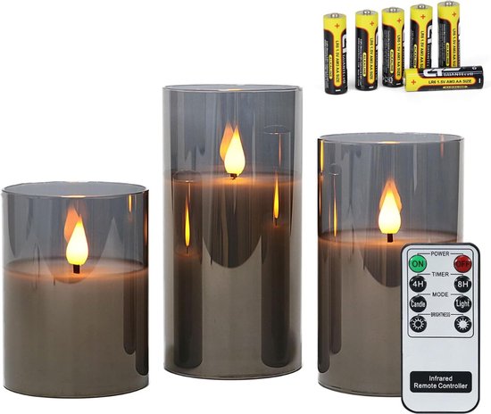 Forever Speed Set van 3 vlamloze flikkerende led-kaarsen van echte was met afstandsbediening en timer, USB-kaarsen voor camping, feest, kerstdecoratie Forever Speed Set van 3 vlamloze flikkerende led-kaarsen van echte was met afstandsbediening en timer, USB-kaarsen voor camping, feest, kerstdecoratie