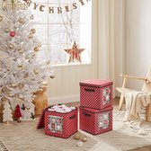 Opbergdozen voor kerstballen, set van 3, vouwdozen, voor kerstdecoratie, 64 kleine vakken per doos, flexibele scheidingswanden, 30,5 x 30,5 x 30,5 cm, rood
