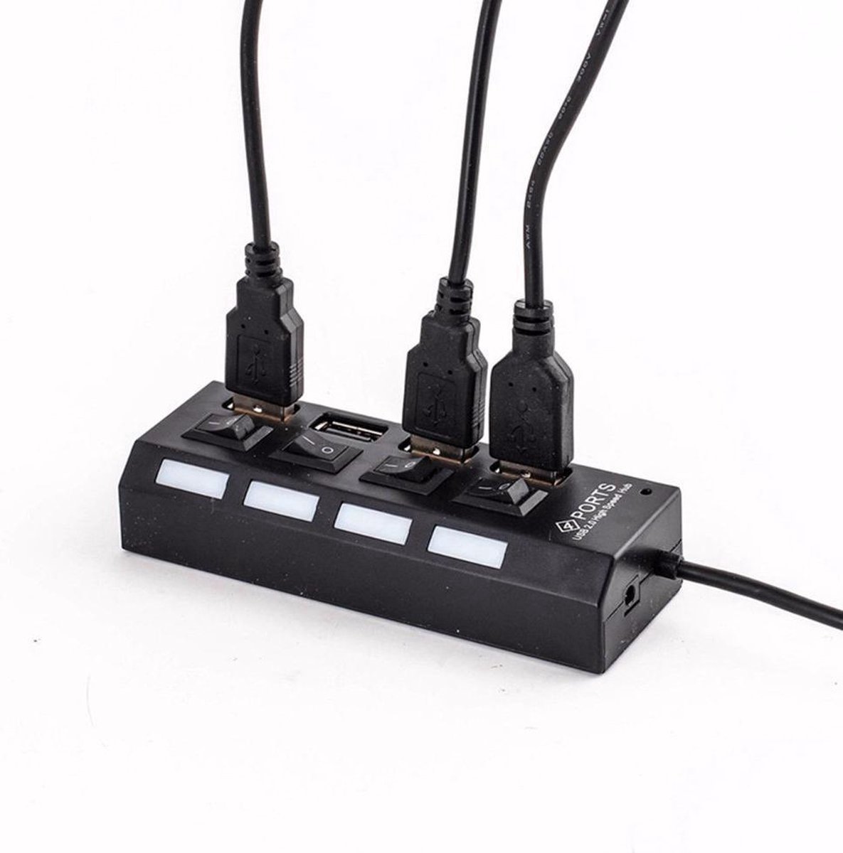 Jumada's - Snelle LED-slimme USB 2.0-hub met 4 poorten, delen en schakelen voor desktop- en laptopgebruikers