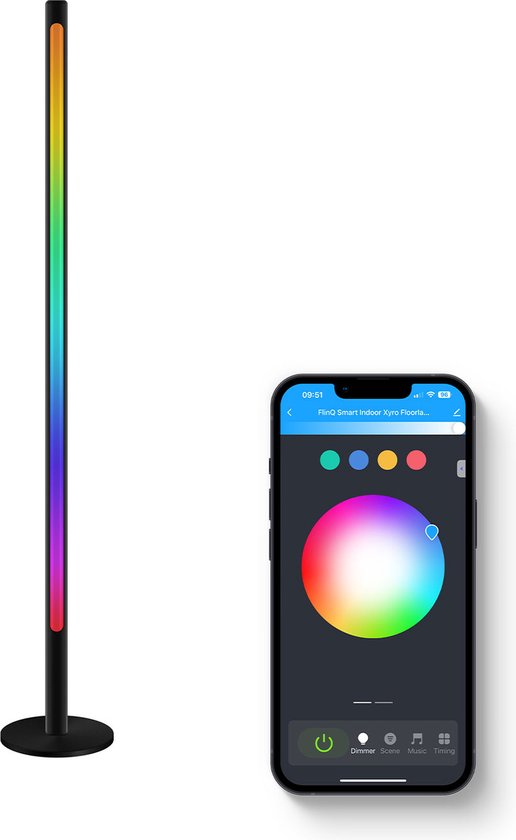 FlinQ Xyro LED Slimme Vloerlamp - Staande Lamp - Alexa & Google Assistant - RGB - Zwart