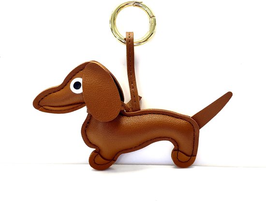 Porte-clés/cintre sac teckel marron avec anneau doré