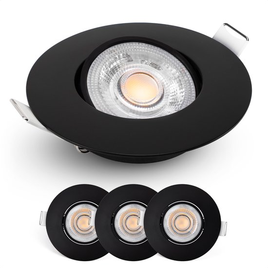 Spots Zwart Dimmable 3 pièces - Profondeur d'installation ultra-faible - 480 Lumen - Wit Chaud 2700K - 4,9W - Inclinable 50° - Spots encastrés Exclusive Emos LED