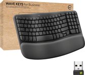 Logitech Wave Keys for Business - Ergonomisch Toetsenbord - RF-draadloos + Bluetooth - US international - QWERTY - grijs