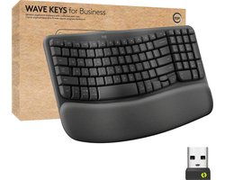 Logitech Wave Keys for Business - Ergonomisch Toetsenbord - RF-draadloos + Bluetooth - US international - QWERTY - grijs