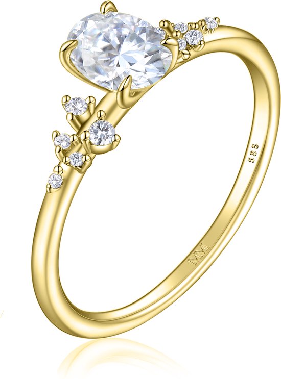 Ovaline - Ring moissanite ovale en or jaune 18 carats avec pierres latérales minimalistes - 1,5 carat