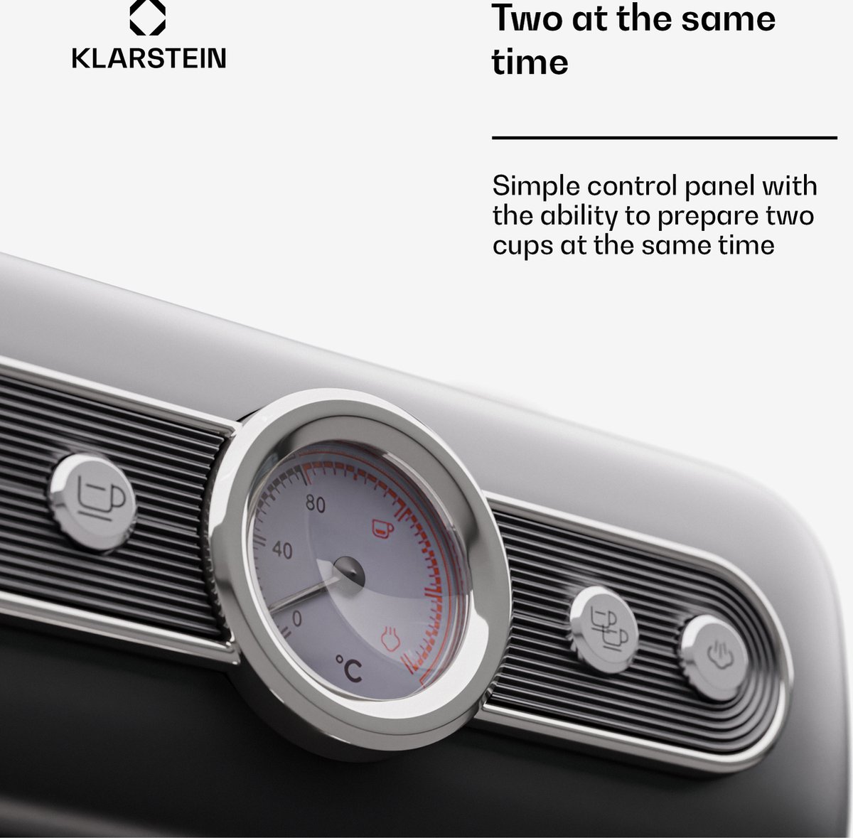 Afbeelding 3 van Klarstein Espresso Portafilter Machine met Melkopschuimer - 1 -2 L Retro Mini Espresso Machine met Portafilter - 950 W Klein Koffiezetapparaat - Roestvrij Staal Koffiezetapparaat voor Cappuccino - Zwart