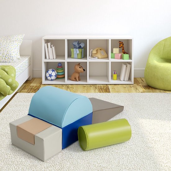 HOMCOM Bouwstenen Set Van 2 Bouwstenen Tafel En Stoel Set Glijbaan Herconfigureerbaar Design Bouwspeelgoed Schuimstof Blokken Voor 12 36 Maanden Kinderen Kun