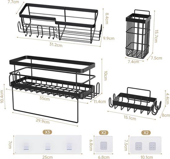 Étagère De Douche, Sans Perçage, 3 Pièces, étagère De Salle De Bain Autocollante Avec