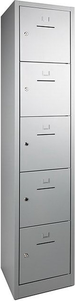 ABC Kantoormeubelen Lockerkast SHC met 5 deuren voorzien van brievensleuf in aluminium met cilinderslot Aluminium (RAL9006)