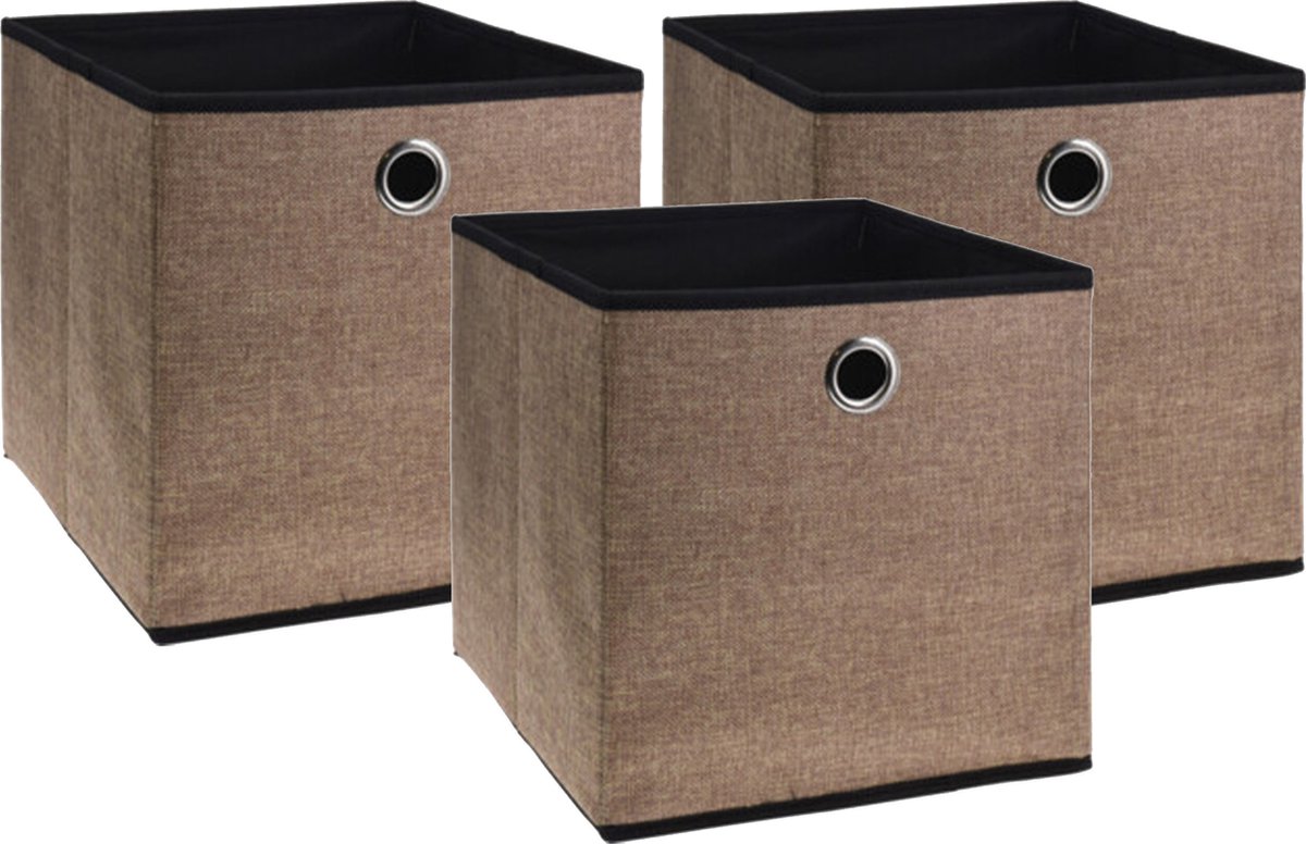 Storage Solutions Opbergmand/kastmand - 3x - 28 liter - bruin - 30 x 30 x 30 cm - Vakkenkast manden