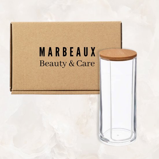 Marbeaux Wattenschijfjeshouder - Wattenhouder - Staand - Transparant - 7x17.8 cm - Bamboe en kunststof - Marbeaux