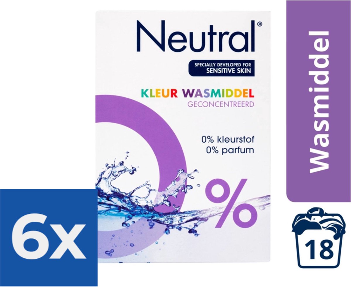 Neutral 0 Kleur Parfumvrij Waspoeder - 18 wasbeurten - 1-188 kg - Wasmiddel - Voordeelverpakking 6 stuks