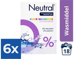 Neutral 0% Kleur Parfumvrij Waspoeder - 18 wasbeurten - 1-188 kg - Wasmiddel - Voordeelverpakking 6 stuks