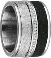 Quiges Stapelring Ring Set  - Dames - RVS zilverkleurig met zwart - Maat 19 - Hoogte 10mm