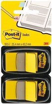 Post-it® Index Standard, Duo Pack, Jaune, 25,4 x 43,2 mm, 50 comprimés / distributeur