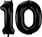 Folieballon Cijfer 10 Zwart Metallic Mat - 86 cm