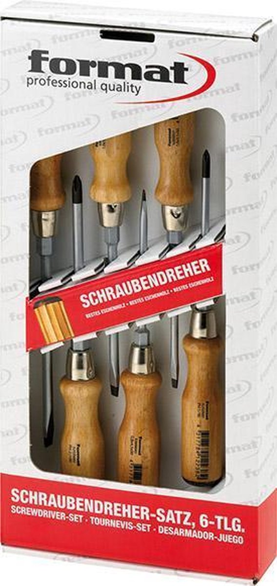 Schroevendraaierset met houten heft Speciaal staal 6-delig FORMAT