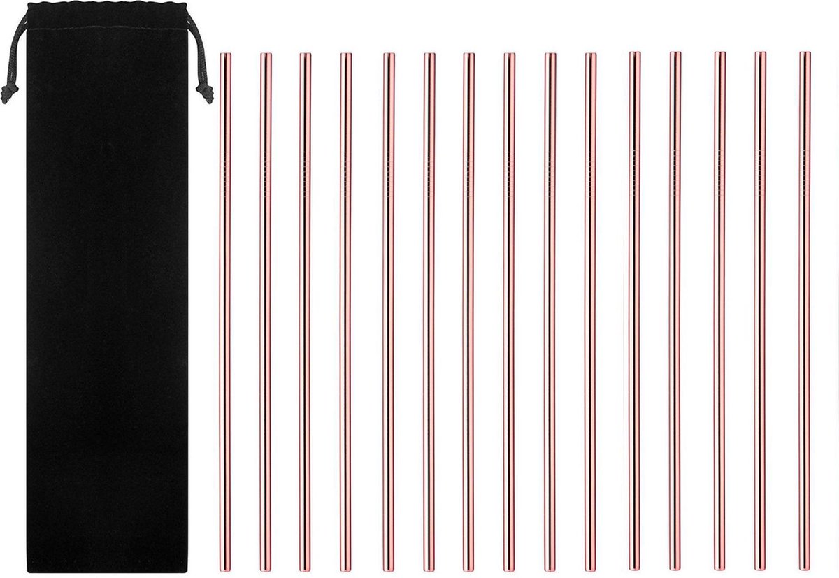 Herbruikbare Metalen Drink Rietjes Recht (15 stuks) – Rose Gold