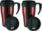 2x tasse thermos / tasse chauffante rouge / noir 400 ml - tasses à café / thé thermo double paroi avec bouchon à vis 2 pièces