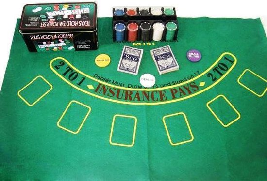 Thumbnail van een extra afbeelding van het spel Texas Hold Em Poker / Blackjack Set - Pro Pokerset Met 200 Poker Chips / Pokerkaarten Cards / Speelkleed