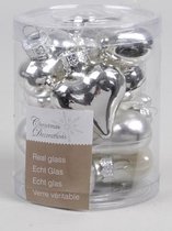Kerstbalhartjes glas zilver 4cm 12st Kerstartikelen