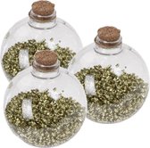 3x Transparante fles kerstballen met gouden glitters 8 cm - Onbreekbare kerstballen - Kerstboomversiering goud