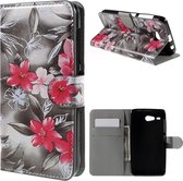 Acer Liquid Z520 Hoesje Bloemen Roze met Opbergvakjes