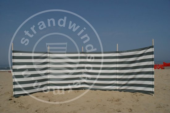Strand Windscherm Dralon Grijs/Wit - 5 meter met houten stokken
