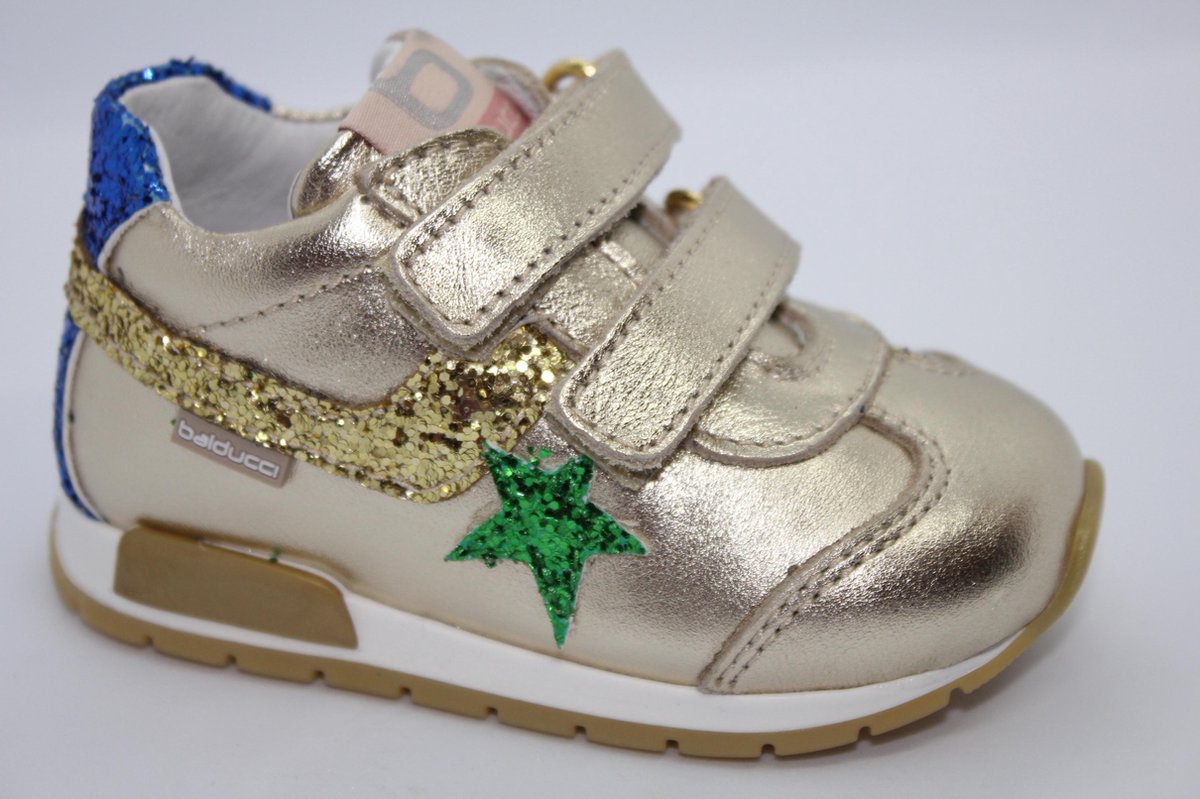 Balducci baby sneaker klittenband - goud - kleurige glitters - leer -maat 24