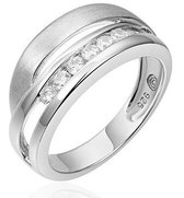 Schitterende Mat Glans Zilveren Ring Rijzetting Swarovski ® Zirkonia's 15.25 mm. (maat 48) model 123