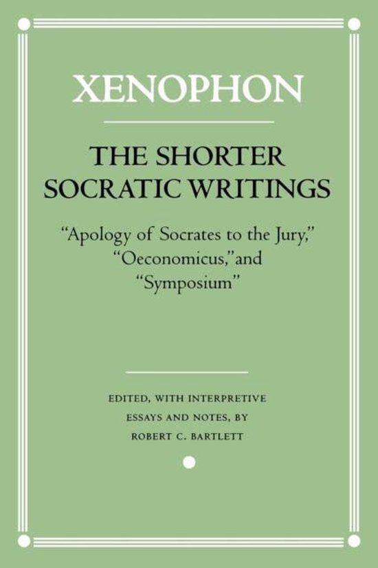Boekomslag met de titel 'The Shorter Socratic Writings' van Xenophon. Achtergrond is groen.