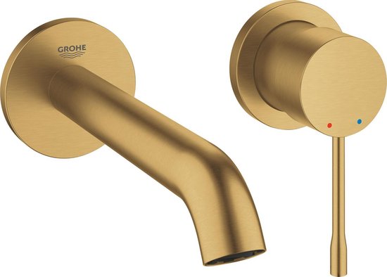 Foto: Grohe essence new wandgemonteerde inbouw wastafelkraan afbouwdeel exclusief inbouwdeel mat goud waterbesparend