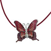 Rode ketting met emaille vlinder