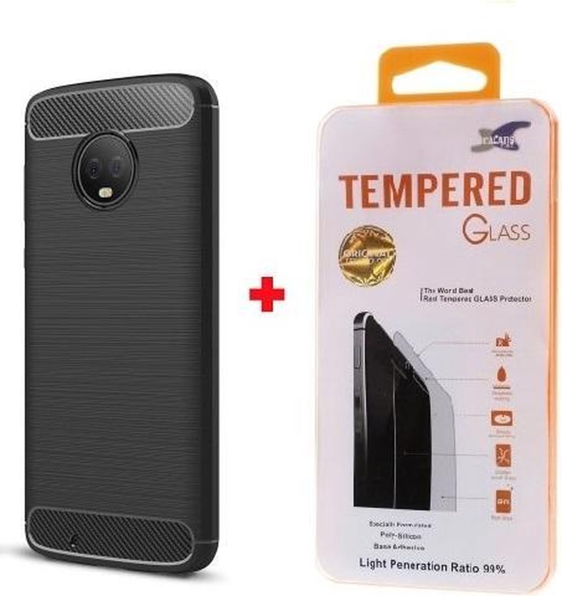 Silicone gel zwart hoesje Moto G6 + glas screenprotector