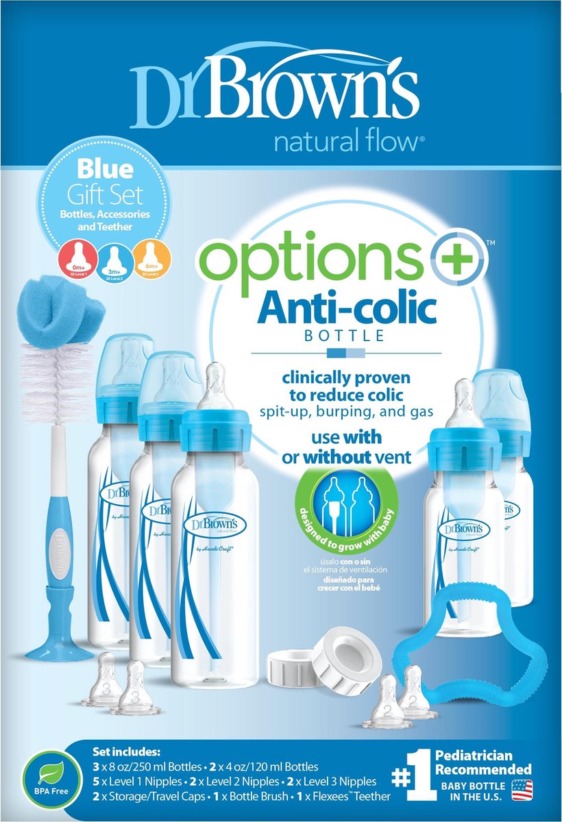 publiek Botanist Consumeren Dr. Brown's Options+ Anti-colic - Giftset Standaardfles - Blauw | bol.com