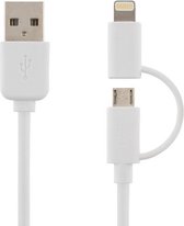DELTACO IPLH-213 USB-A naar Lighting en Micro-USB kabel MFi - Geschikt voor Apple - 1 meter - Wit