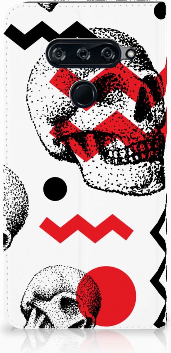 Standcase Hoesje voor Mobiel BookCase LG V40 Thinq Skull Red