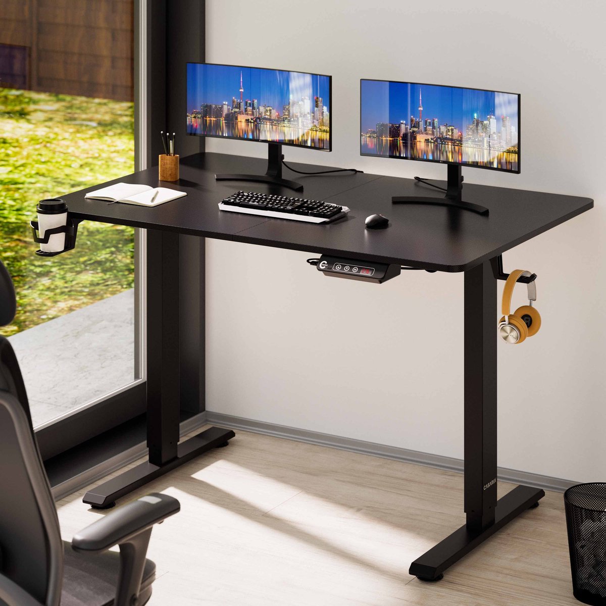 Casaria Zit sta bureau - 110x60cm Geheugenfunctie Elektrisch Verstelbaar - Zwart thumbnail 2