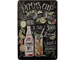 Wandbord - Pimms cup - Metalen Wandbord - Mancave - Mancave decoratie - Metal sign - Tekstborden - Cocktails - Bar decoratie - UV bestendigt - 20 x 30cm