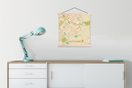 Porte-affiche avec affiche - Affiche scolaire - Nootdorp - Carte - Carte - Vintage - Plan de la ville - 60x60 cm - Lattes vierges