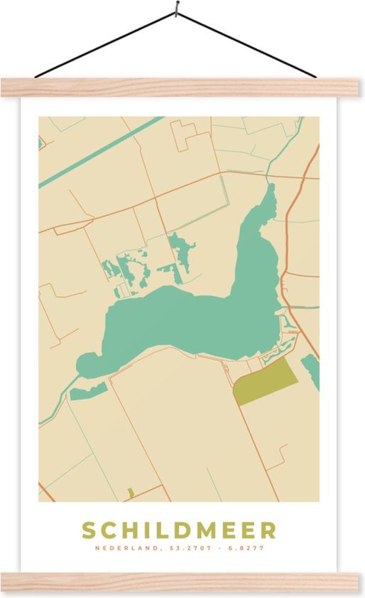 Posterhanger incl. Poster 40x60 cm - Schoolplaat - Vintage - Schildmeer - Stadskaart - Kaart - Plattegrond - Textielposter - Blanke latten - Plattegrond