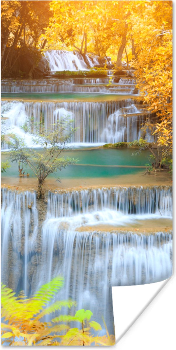 Poster Waterval - Herfst - Bomen - Bruin - Water - 60x120 cm