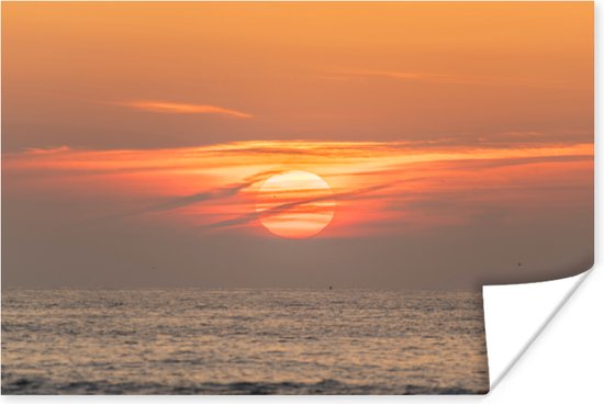 Zonsondergang in de zee Poster 150x75 cm - Foto print op Poster (wanddecoratie)