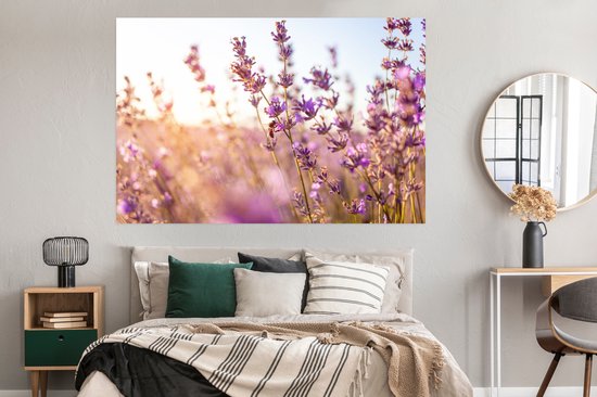 Poster Lavande - Gros plan - Soleil - Fleurs - Violet - 180x120 cm XXL