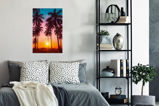 Poster Palmier - Coucher de soleil - Horizon - Plage - Oranje - Rose - 60x90 cm - Décorations de Noël - Décoration de Noël pour intérieur - Noël