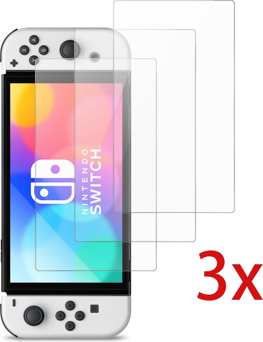 Somstyle Screenprotector Set Geschikt Voor Nintendo Switch OLED Model (2021) - Tempered Glass - Ultra Dun Gehard Glas - 3 Stuks